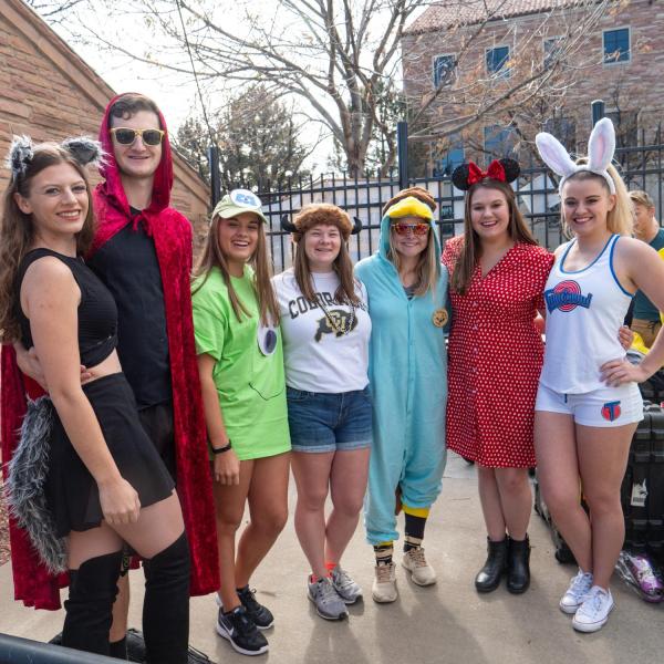 Students dressed up in Halloween costumes for the 2018 Homecoming game