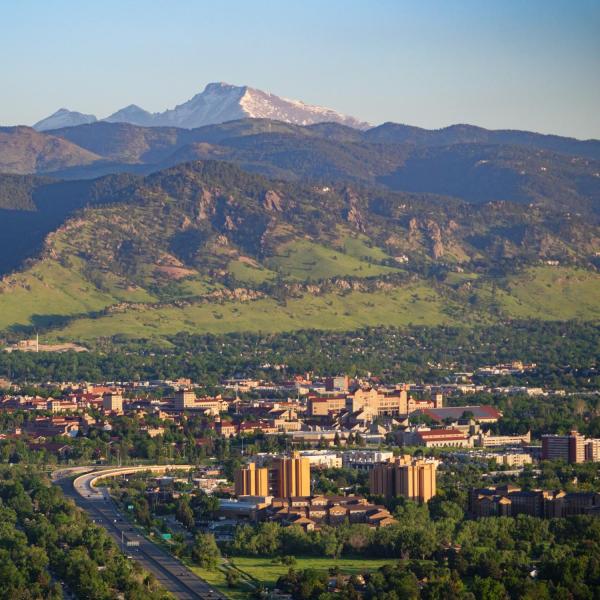 aerial view of Boulder and CU campus