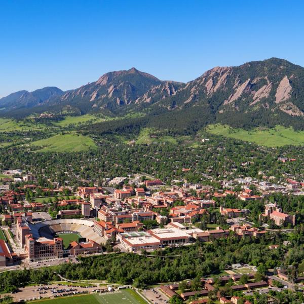 An aerial view of the CU Boulder campus (Glenn Asakawa)