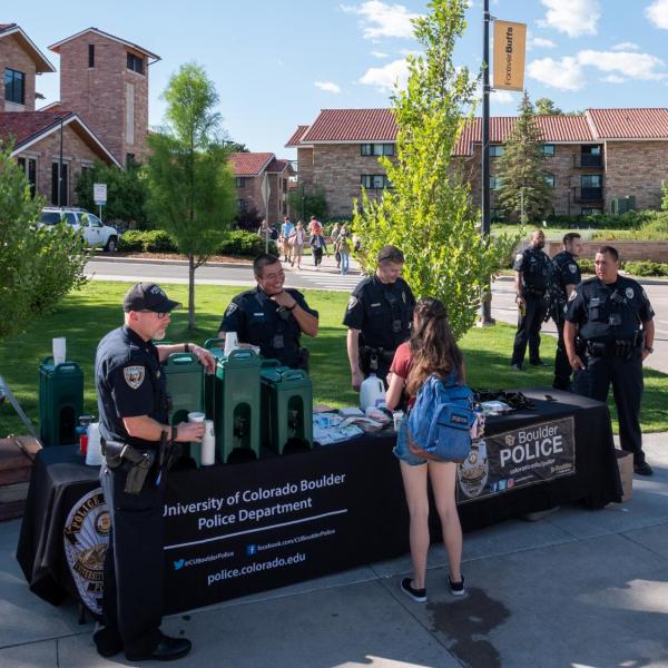 CU Boulder police officers engage with the campus community at Coffee with a Cop event