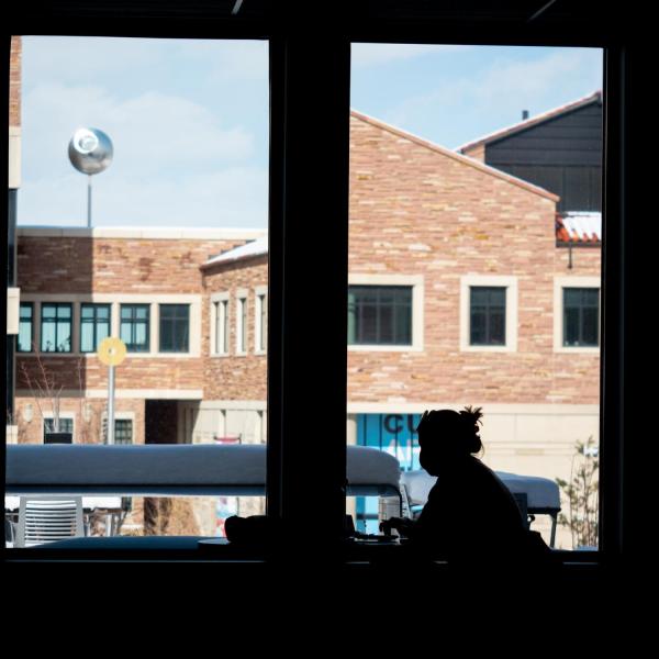 student studying inside
