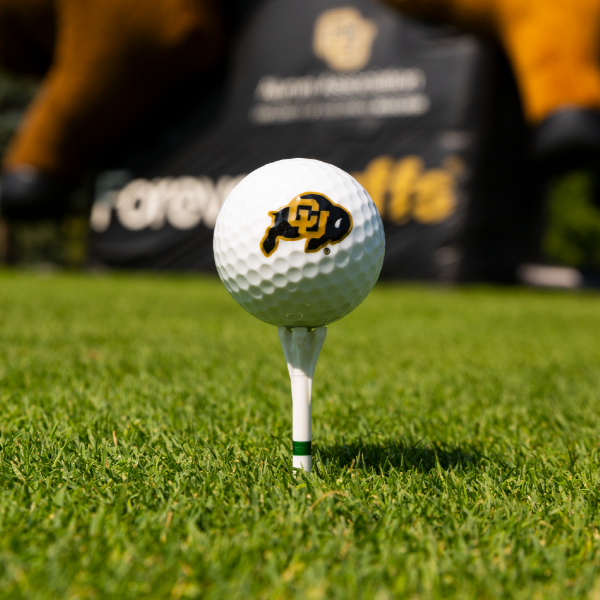 CU Buffs golf ball on a tee