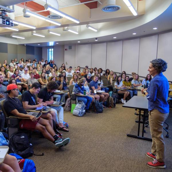 Students attend their first day of class in Teresa Foley's Introduction to Epidemiology