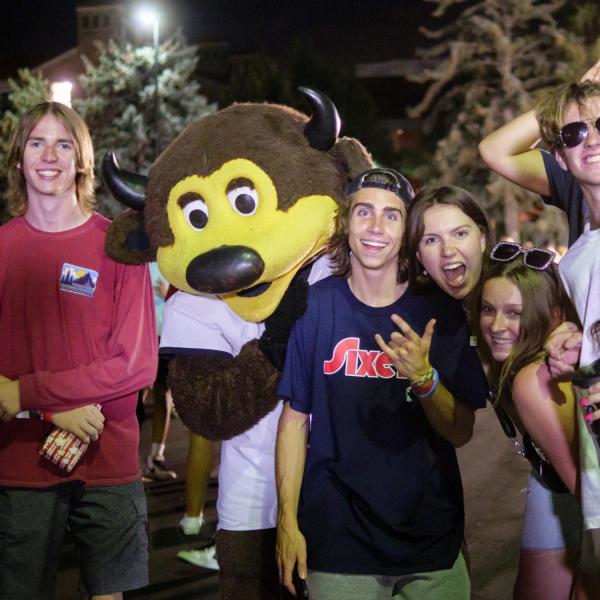 Chip with students during welcome week.