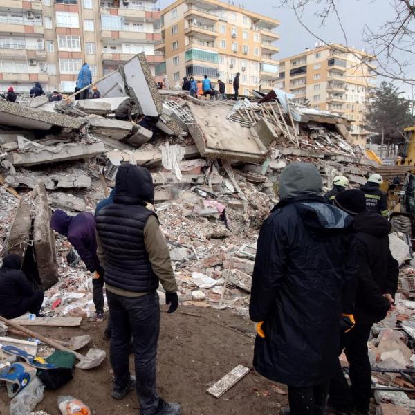 The wreckage of a collapsed building in Turkey