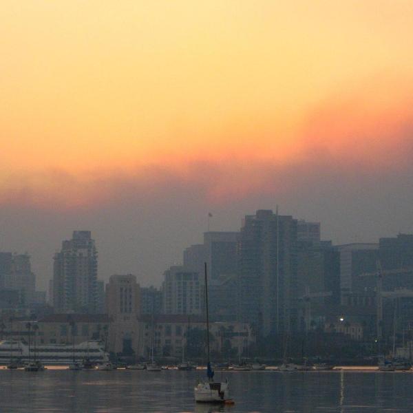 Smoke over the san diego skyline