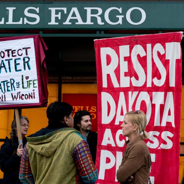 Dakota Access Pipeline protestors in front of Wells Fargo