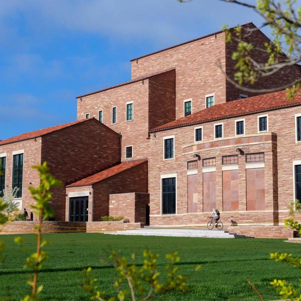 Building on campus on a spring day