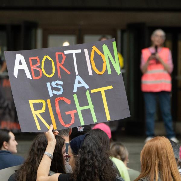 'Abortion is a right' sign at a rally in Pittsburgh