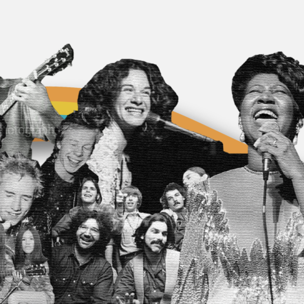 Graphic illustrating several bands and musicians popular in the 1970s