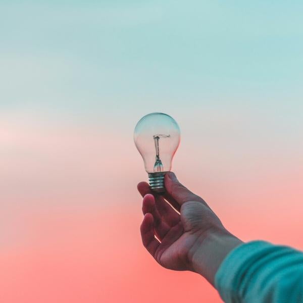 Person holding up a lightbulb
