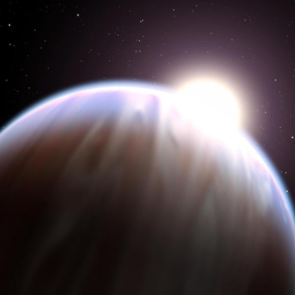 A star called HD 189733b located about 64.5 lightyears from our solar system shines on a planet about the size of Jupiter.