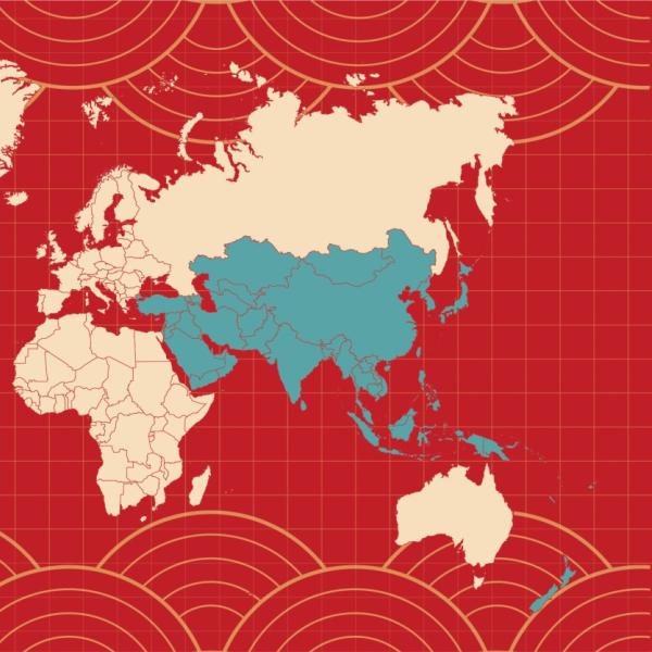 World map with Asia highlighted.