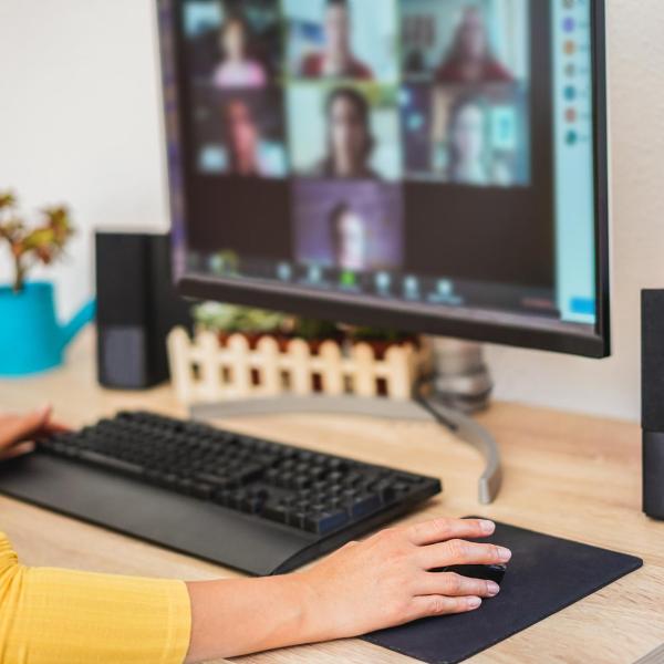 an employee engaging in a virtual meeting