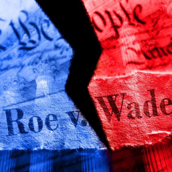 illustration of Roe v. Wade torn down the middle