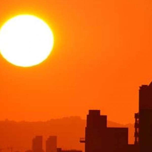 A sunset over a city