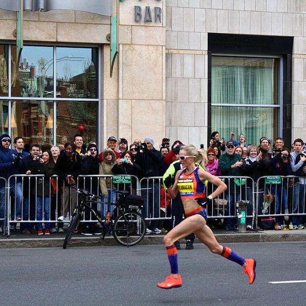 Shalane Flanagan running the Boston Marathon in 2013