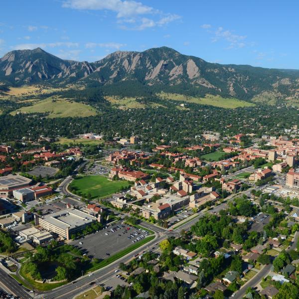 CU Boulder campus and city of Boulder aerial