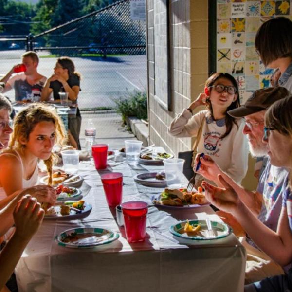 Group of international students at table