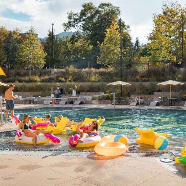 Campus community members enjoy the Buff Pool