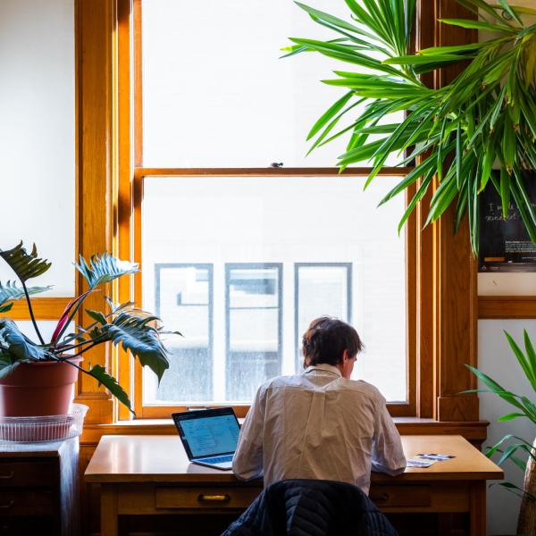 Faculty member working at a desk