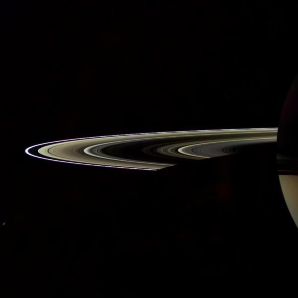 Saturn's rings partially in shadow
