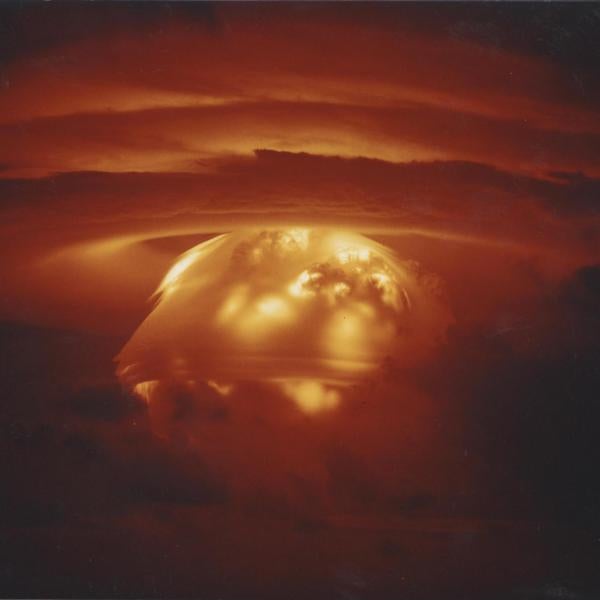 A mushroom cloud erupts during the Castle Bravo nuclear weapon test at Bikini Atoll in 1954.