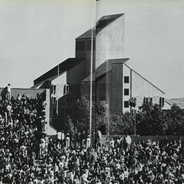 Old black-and-white photo of the engineering building on CU Boulder campus