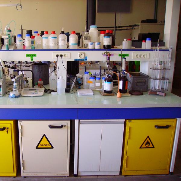 a workbench in a chemistry lab