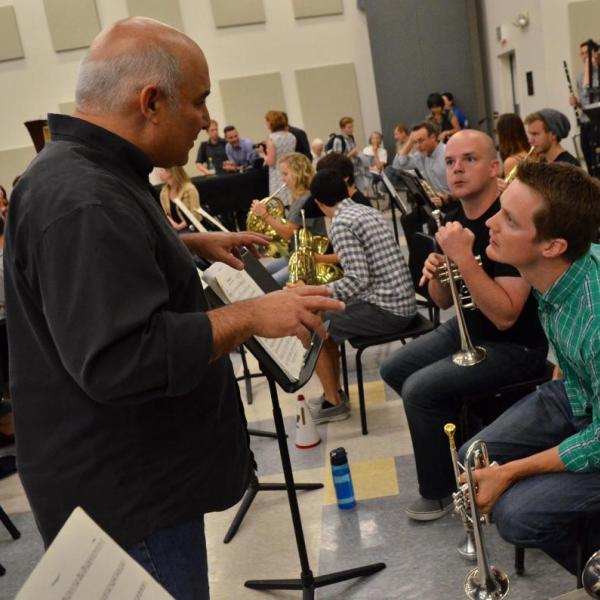 Michael Sachs works with CU Boulder trumpet section during 2015 Cleveland Orchestra residency