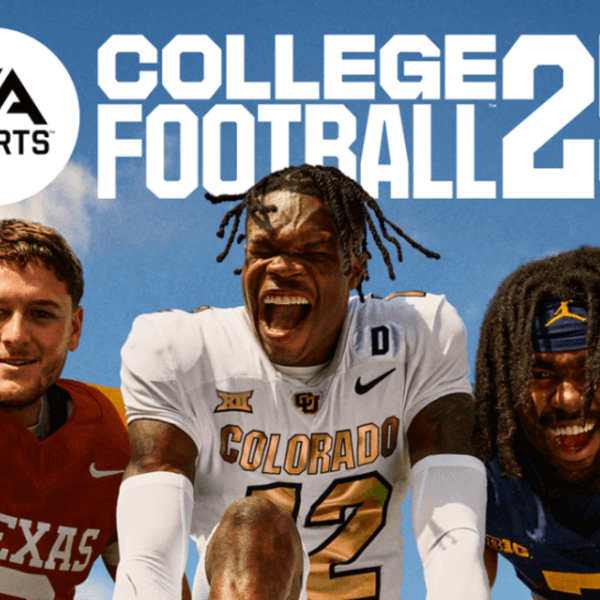 cover of EA Sports' College Football 25, featuring CU's Travis Hunter in the center