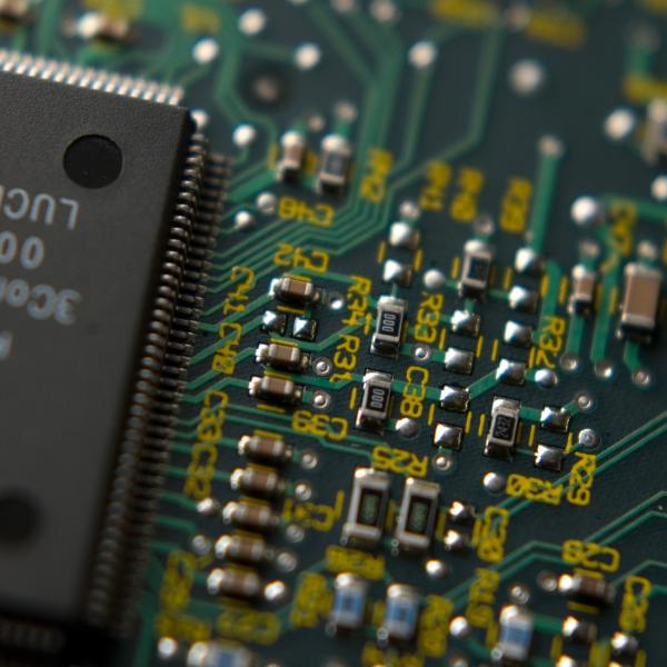 A close-up of a computer chip.