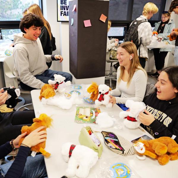 Students enjoying the Create a Creature event during finals week