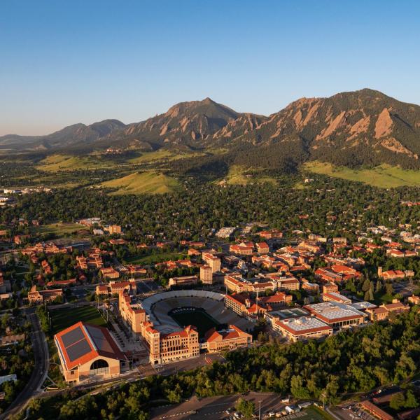 aerial view of the CU Boulder campus