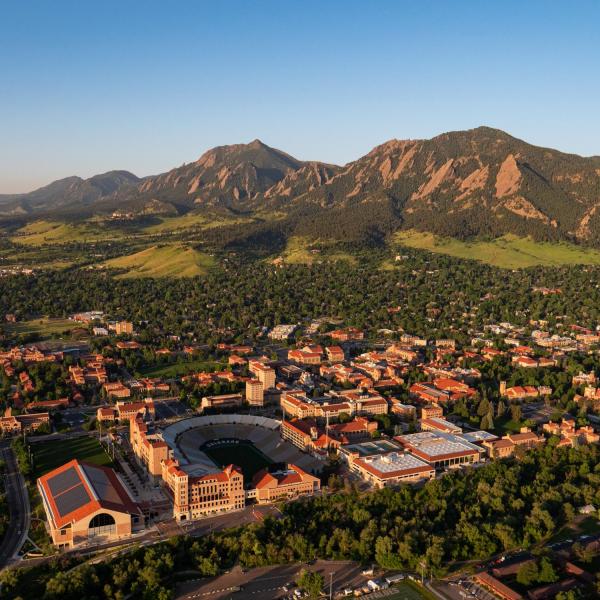 Aerial view of the CU Boulder campus