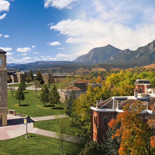 A banner collage of Fort Lewis College and CU Boulder's campuses