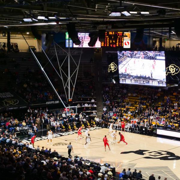 men's basketball team playing in the CU Events Center