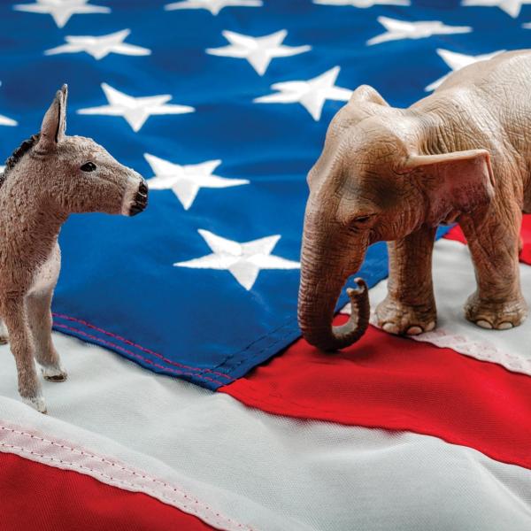 A donkey and elephant, representing the U.S. major political parties