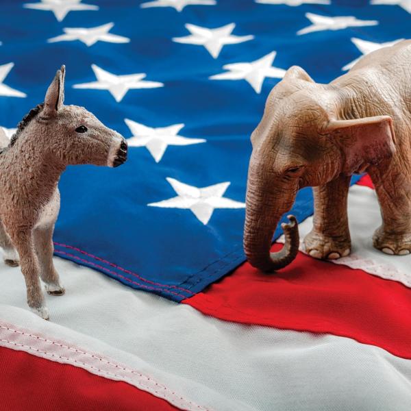 A donkey and elephant, representing the U.S. major political parties