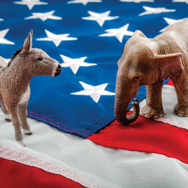A donkey and elephant, representing the U.S. major political parties