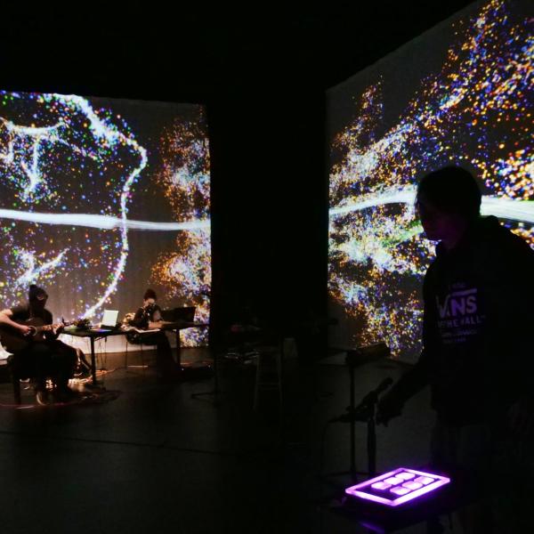 art installation in ATLAS's black box theater