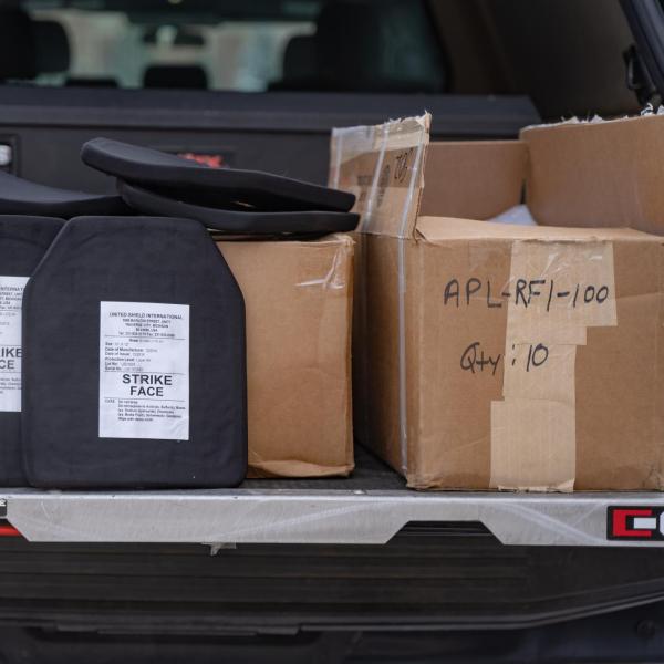 CUPD body gear loaded up in a truck