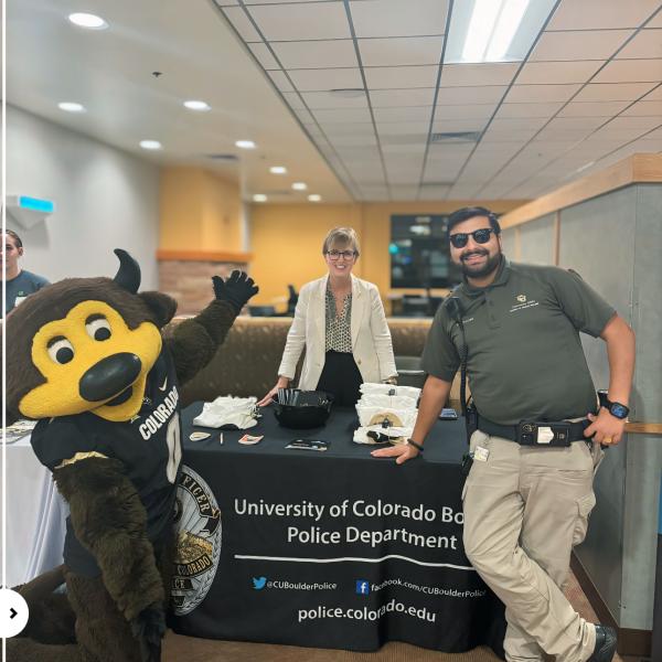 Prevention Science Program tables with CUPD to share Safe2Tell resources