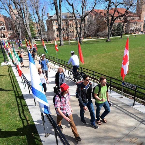 Students walk on campus during Conference on World Affairs