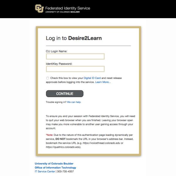 New Desire2Learn login authentication page