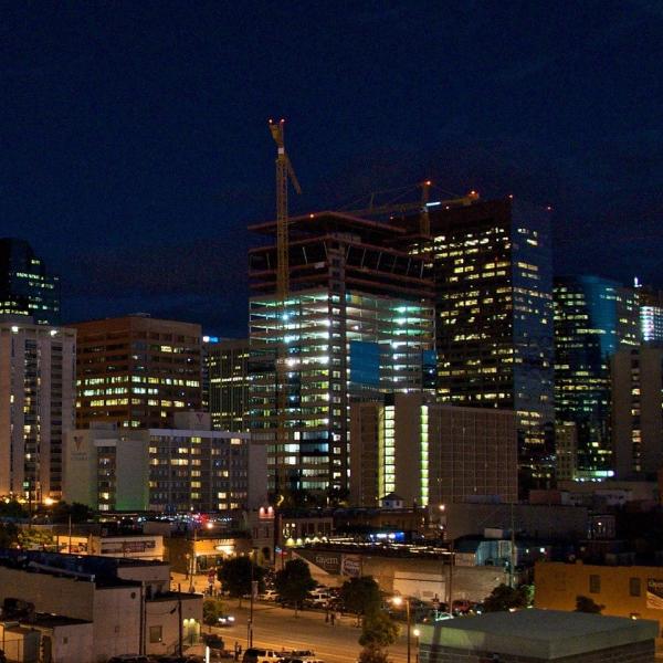Panorama of the Denver skyline at night