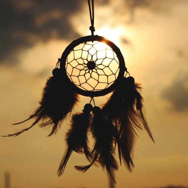American Indian-inspired dream catcher with feathers