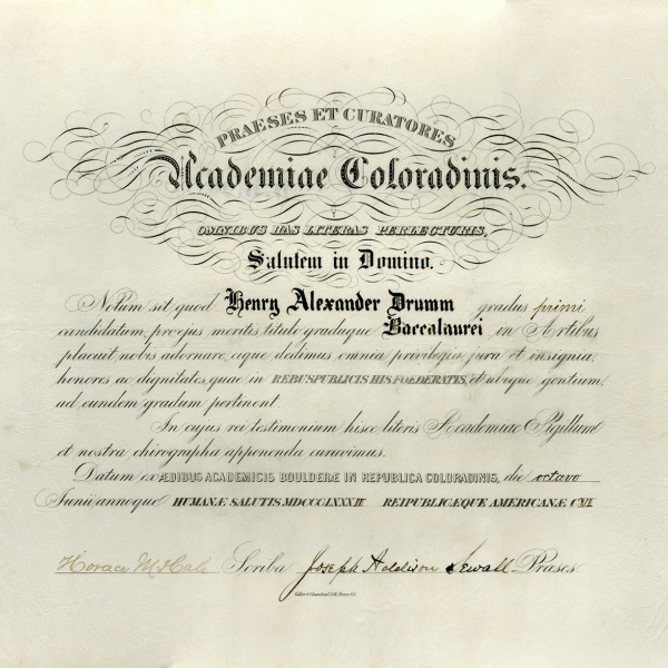 Alexander Drumm's diploma from 1892