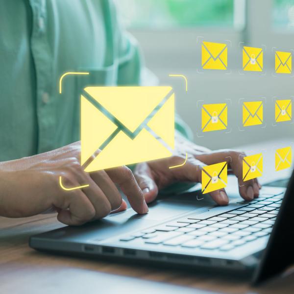 Person using email on a laptop