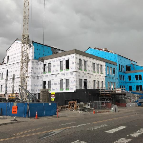 Construction of the new CASE building atop the Euclid Parking Garage